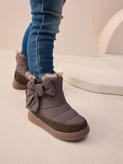 Grey Water Repellent Quilted Bow Boots - Image 1 of 8