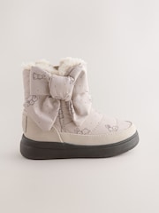 Neutral Bunny Water Repellent Quilted Bow Boots - Image 2 of 6