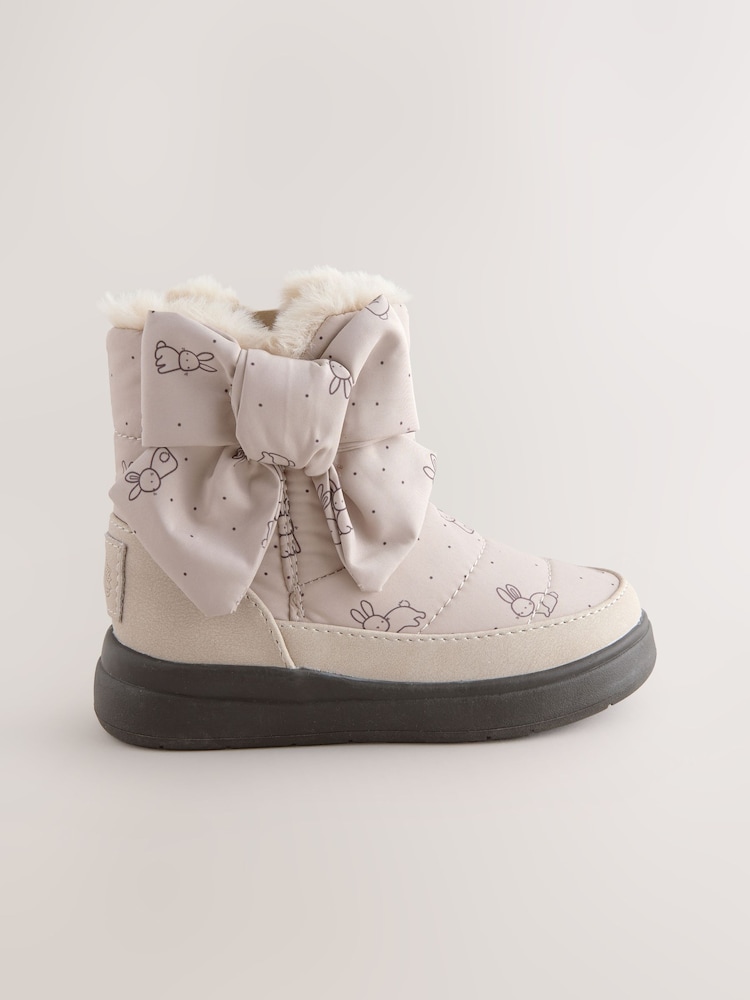 Neutral Bunny Water Repellent Quilted Bow Boots - Image 2 of 6