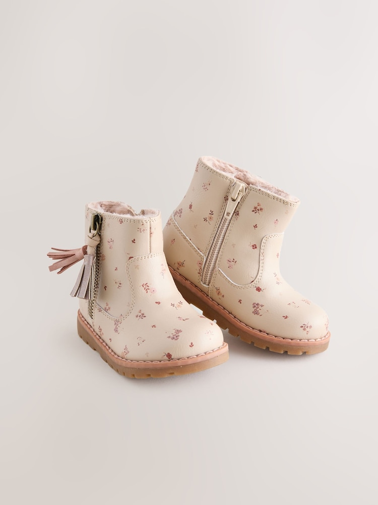 Neutral Floral Standard Fit (F) Chelsea Zip Tassel Ankle Boots - Image 1 of 5