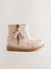 Neutral Floral Standard Fit (F) Chelsea Zip Tassel Ankle Boots - Image 2 of 5