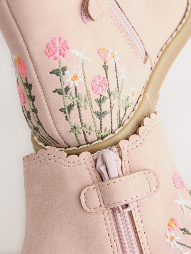 Pink Embroidered Standard Fit (F) Chelsea Ankle Boots - Image 5 of 5