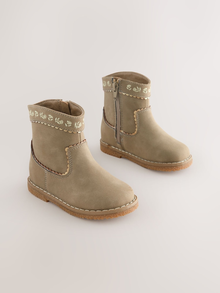 Olive Green Standard Fit (F) Western Ankle Boots - Image 1 of 5