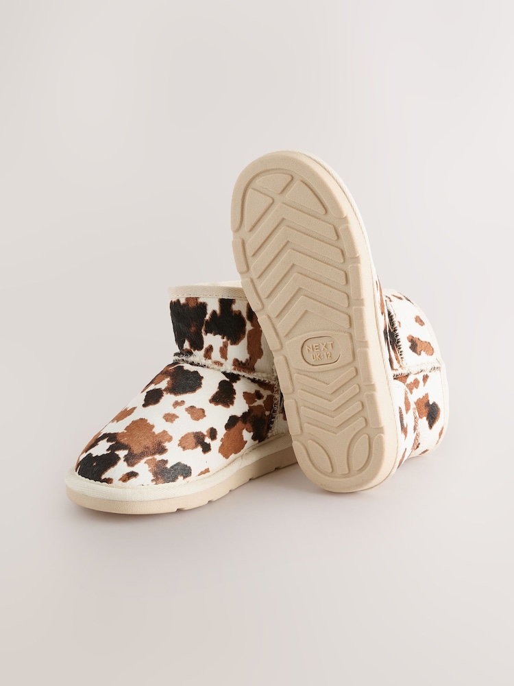 Brown/Cream Cow Print Standard Fit (F) Print Suede Pull On Boots - Image 3 of 5