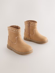 Tan Brown Standard Fit (F) Western Ankle Boots - Image 1 of 5