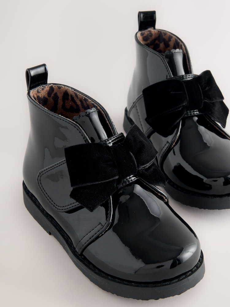 Black Patent Bow Detail Ankle Boots - Image 2 of 5
