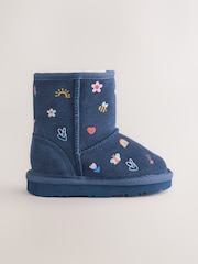 Navy Blue Water Repellent Tall Suede Pull On Boots - Image 2 of 6