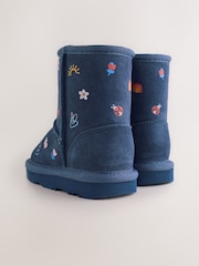 Navy Blue Water Repellent Tall Suede Pull On Boots - Image 3 of 6