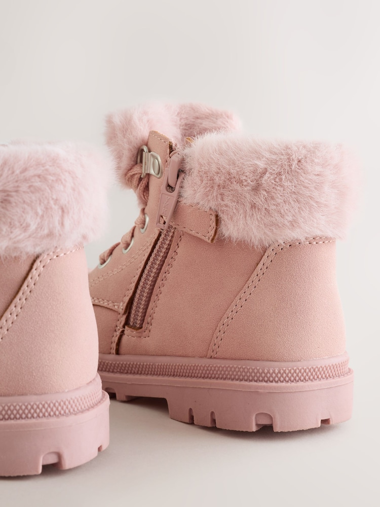 Pink Lace Up Faux Fur Lined Boots - Image 6 of 6