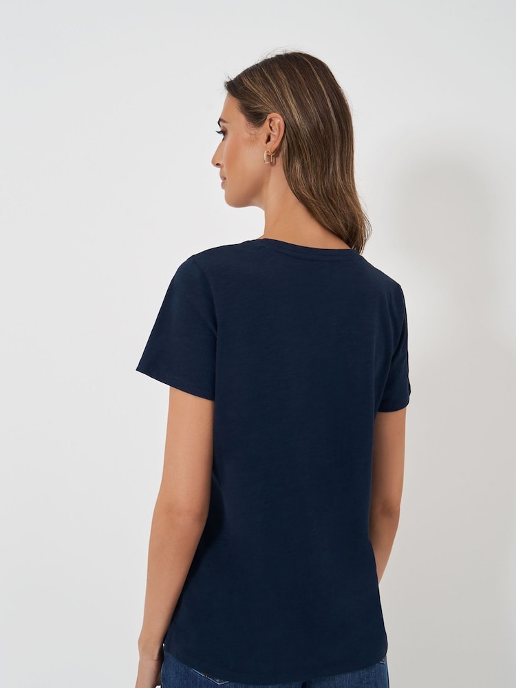Crew Clothing Company Blue Perfect V-Neck Slub 100% Cotton T-Shirt - Image 2 of 5
