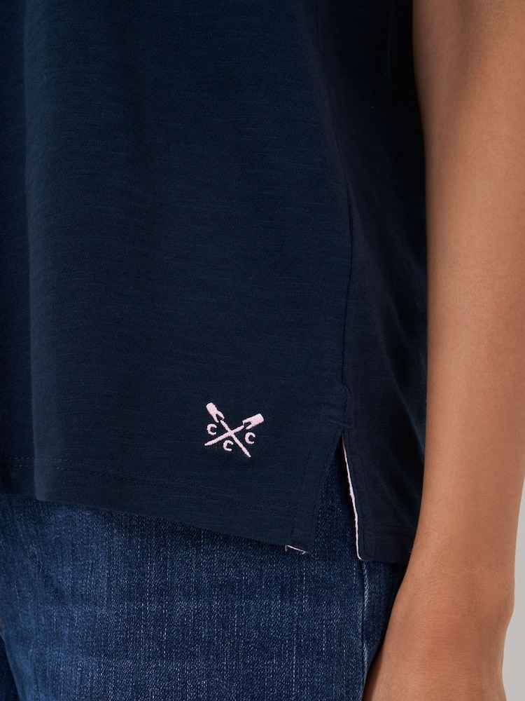 Crew Clothing Company Blue Perfect V-Neck Slub 100% Cotton T-Shirt - Image 4 of 5