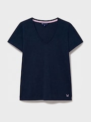 Crew Clothing Company Blue Perfect V-Neck Slub 100% Cotton T-Shirt - Image 5 of 5