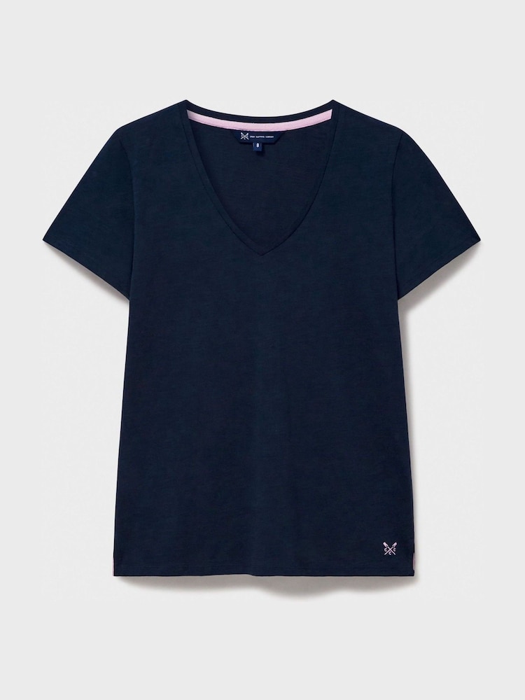 Crew Clothing Company Blue Perfect V-Neck Slub 100% Cotton T-Shirt - Image 5 of 5