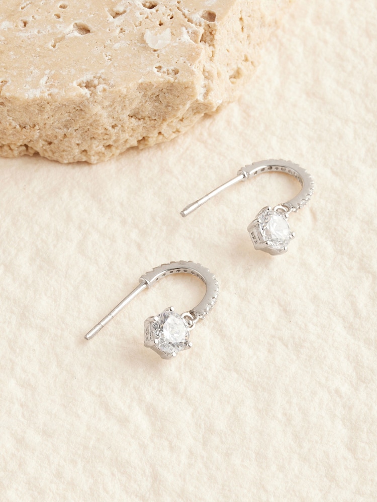 Sterling Silver Cubic Zirconia Hoop Drop Earrings - Image 1 of 3