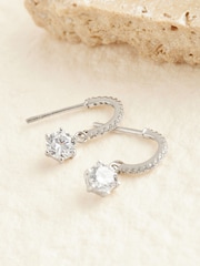 Sterling Silver Cubic Zirconia Hoop Drop Earrings - Image 2 of 3