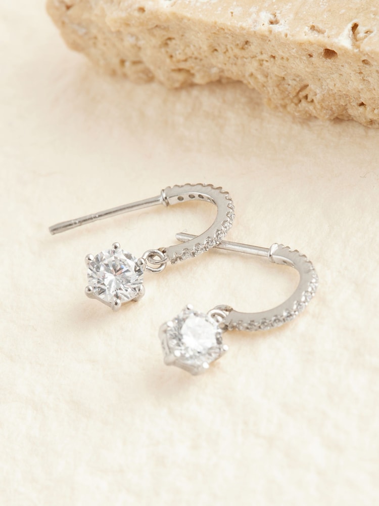 Sterling Silver Cubic Zirconia Hoop Drop Earrings - Image 2 of 3