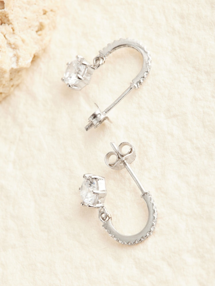 Sterling Silver Cubic Zirconia Hoop Drop Earrings - Image 3 of 3