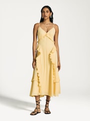 Sea New York Yellow Delilah Pleated Cupro Ruffled Slip Dress - Image 2 of 7