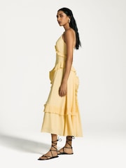 Sea New York Yellow Delilah Pleated Cupro Ruffled Slip Dress - Image 4 of 7
