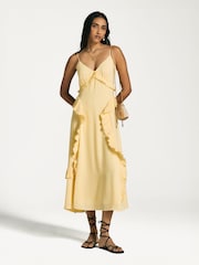 Sea New York Yellow Delilah Pleated Cupro Ruffled Slip Dress - Image 5 of 7