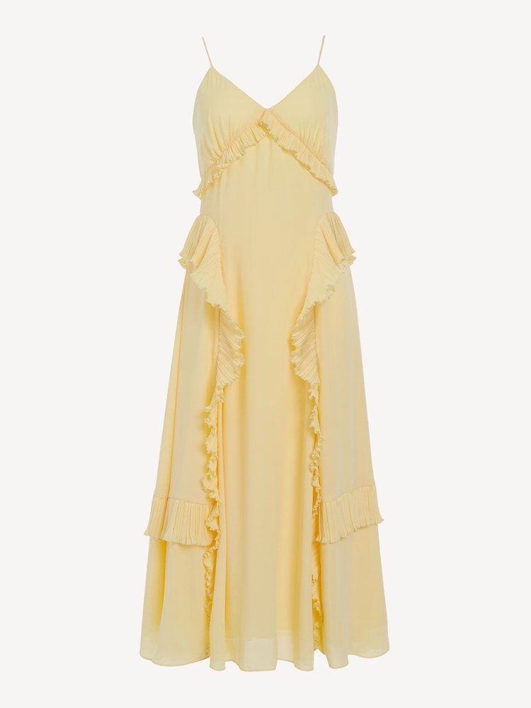 Sea New York Yellow Delilah Pleated Cupro Ruffled Slip Dress - Image 7 of 7