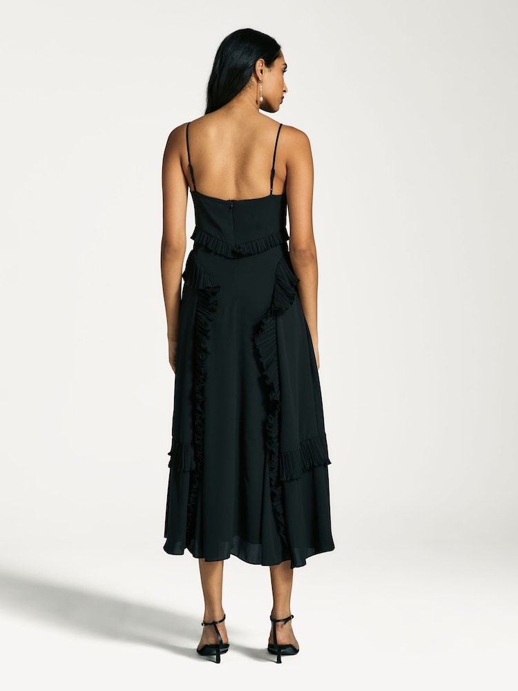 Sea New York Black Delilah Pleated Cupro Ruffled Slip Dress - Image 2 of 7