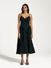 Sea New York Black Delilah Pleated Cupro Ruffled Slip Dress - Image 4 of 7