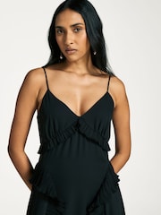Sea New York Black Delilah Pleated Cupro Ruffled Slip Dress - Image 5 of 7