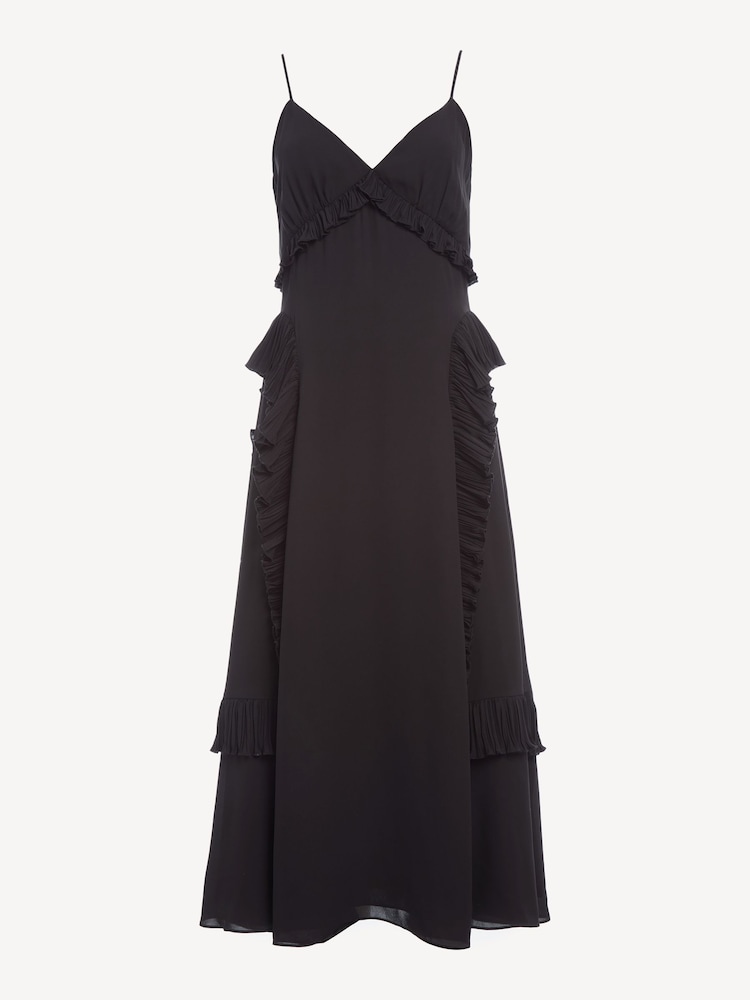 Sea New York Black Delilah Pleated Cupro Ruffled Slip Dress - Image 7 of 7