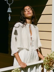 Sea New York Cream Delilah Pleated Cupro Cape Blouse - Image 7 of 8