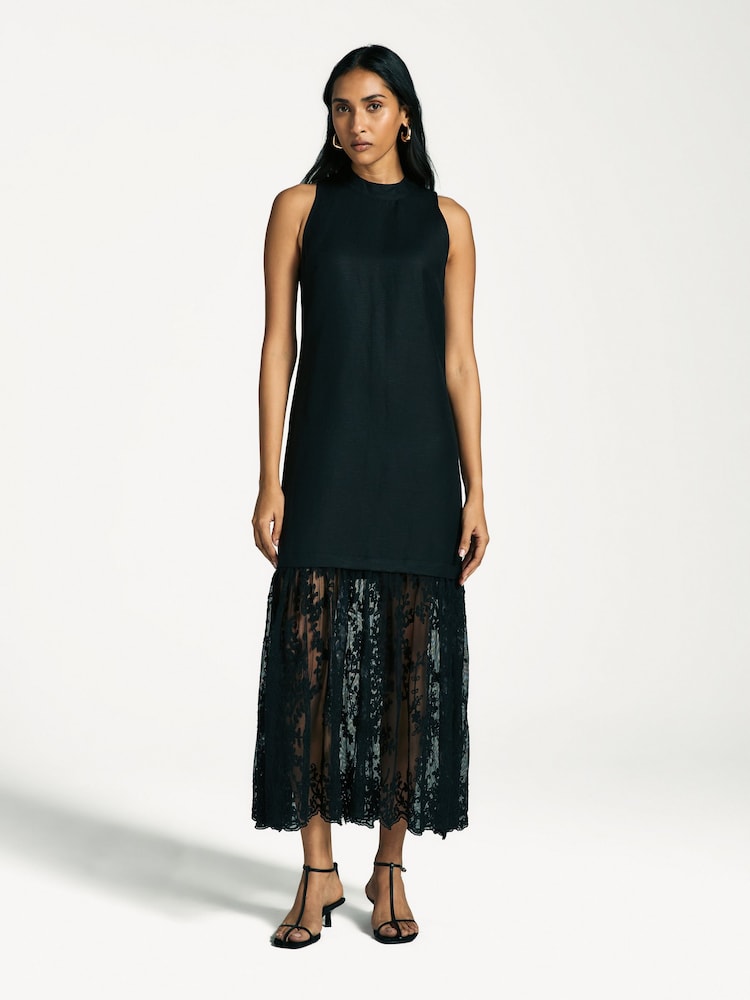 Sea New York Black Marja Embroidery Mesh Combo Tank Dress - Image 1 of 6