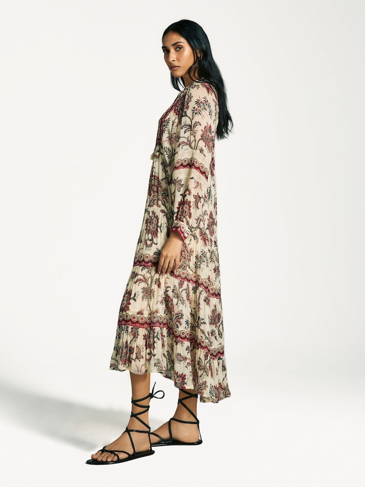 cassandra floral long sleeve midi dress Cassandra Floral Printed Puff Sleeve Midi Dress S/M / DARK NAVY
