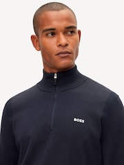 BOSS Dark Blue Logo Cotton Blend Jumper - Image 4 of 5