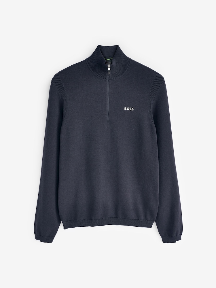 BOSS Dark Blue Logo Cotton Blend Jumper - Image 5 of 5