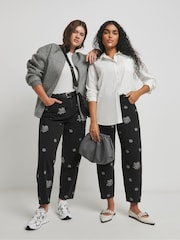 Simply Be Black Black Embroidered Barrel Jeans - Image 1 of 4