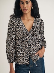 Nobodys Child Brown Bernadetta Top Long Sleeves Animal Print Blouse - Image 1 of 4