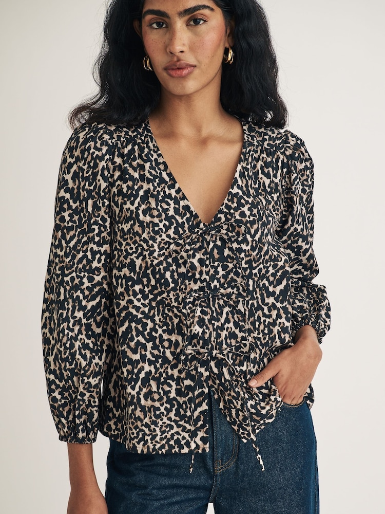 Nobodys Child Brown Bernadetta Top Long Sleeves Animal Print Blouse - Image 1 of 4