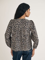 Nobodys Child Brown Bernadetta Top Long Sleeves Animal Print Blouse - Image 2 of 4