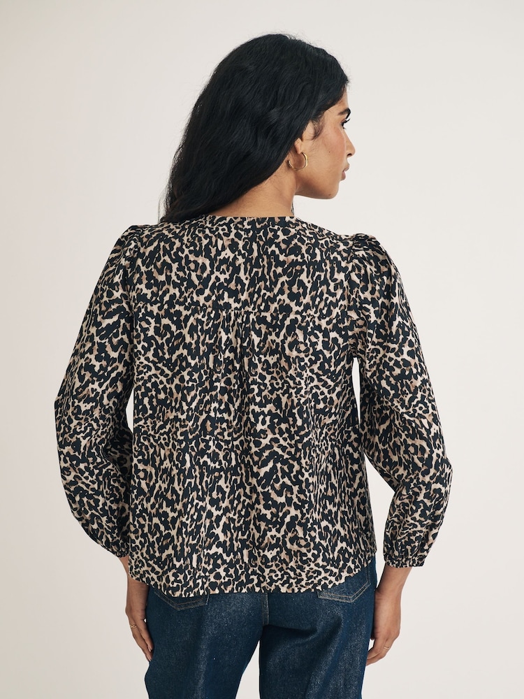 Nobodys Child Brown Bernadetta Top Long Sleeves Animal Print Blouse - Image 2 of 4