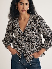 Nobodys Child Brown Bernadetta Top Long Sleeves Animal Print Blouse - Image 3 of 4