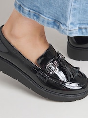 JD Williams Black Extra Wide Fit Low Wedge Tassle Trim Loafers - Image 4 of 4