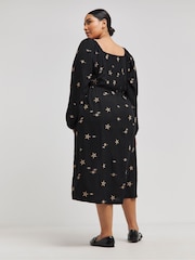 Simply Be Black 100% Cotton Embroidered Viscose Star Dress - Image 2 of 4