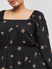 Simply Be Black 100% Cotton Embroidered Viscose Star Dress - Image 3 of 4