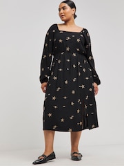 Simply Be Black 100% Cotton Embroidered Viscose Star Dress - Image 4 of 4