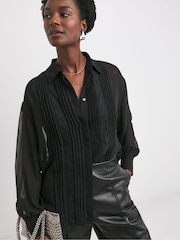 JD Williams Black Lace Trim Chiffon Shirt - Image 1 of 4