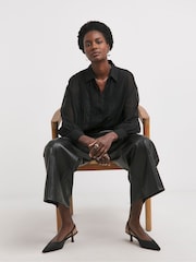 JD Williams Black Lace Trim Chiffon Shirt - Image 2 of 4
