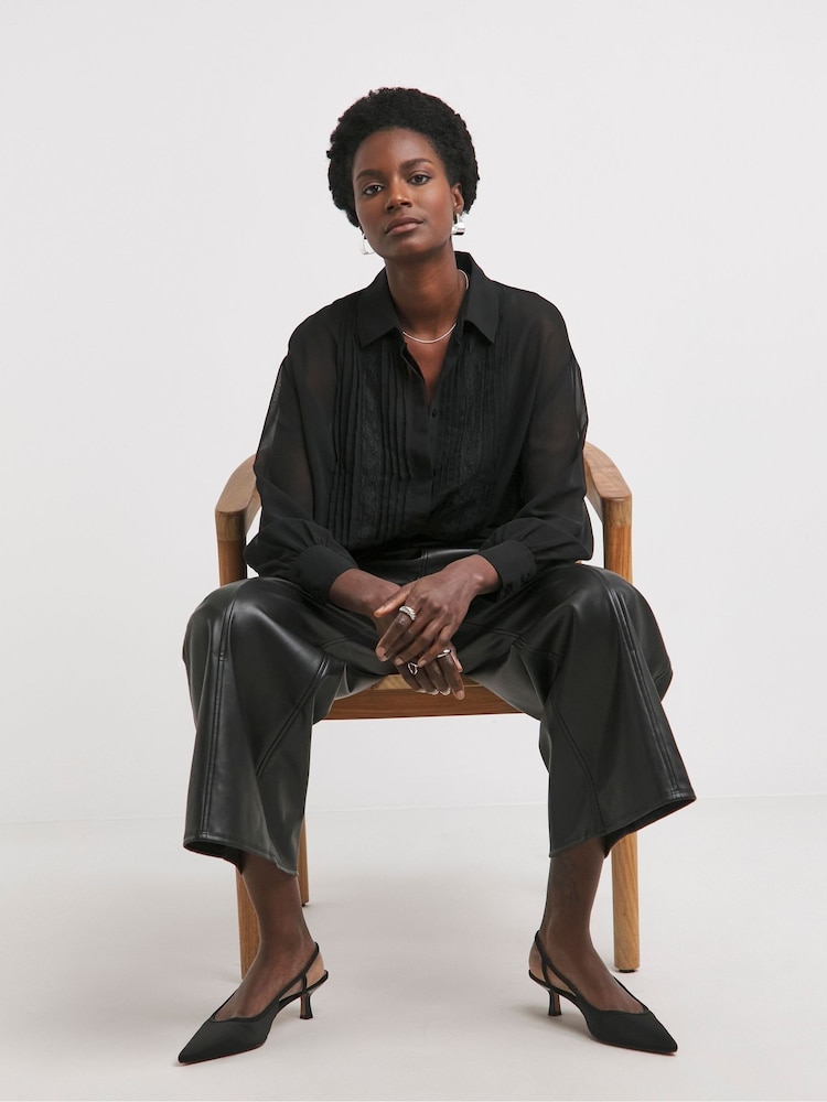 JD Williams Black Lace Trim Chiffon Shirt - Image 2 of 4