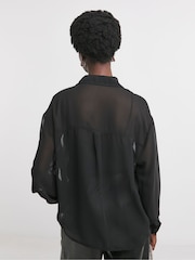 JD Williams Black Lace Trim Chiffon Shirt - Image 3 of 4