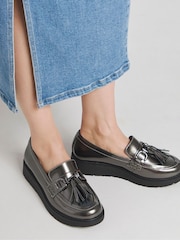 JD Williams Metallic Extra Wide Fit Low Wedge Tassle Trim Loafers - Image 1 of 4