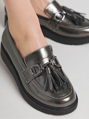 JD Williams Metallic Extra Wide Fit Low Wedge Tassle Trim Loafers - Image 3 of 4